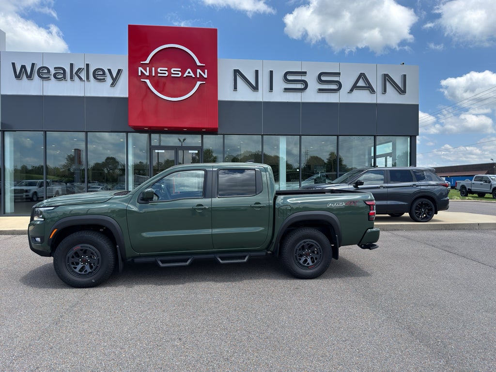 2026 Nissan Frontier PRO-4X in Tactical Green Metallic — front three-quarter view