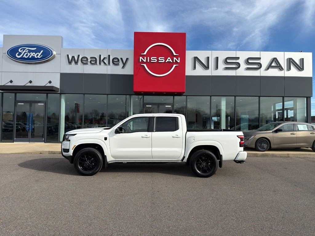 2026 Nissan Frontier SV in Glacier White — front three-quarter view