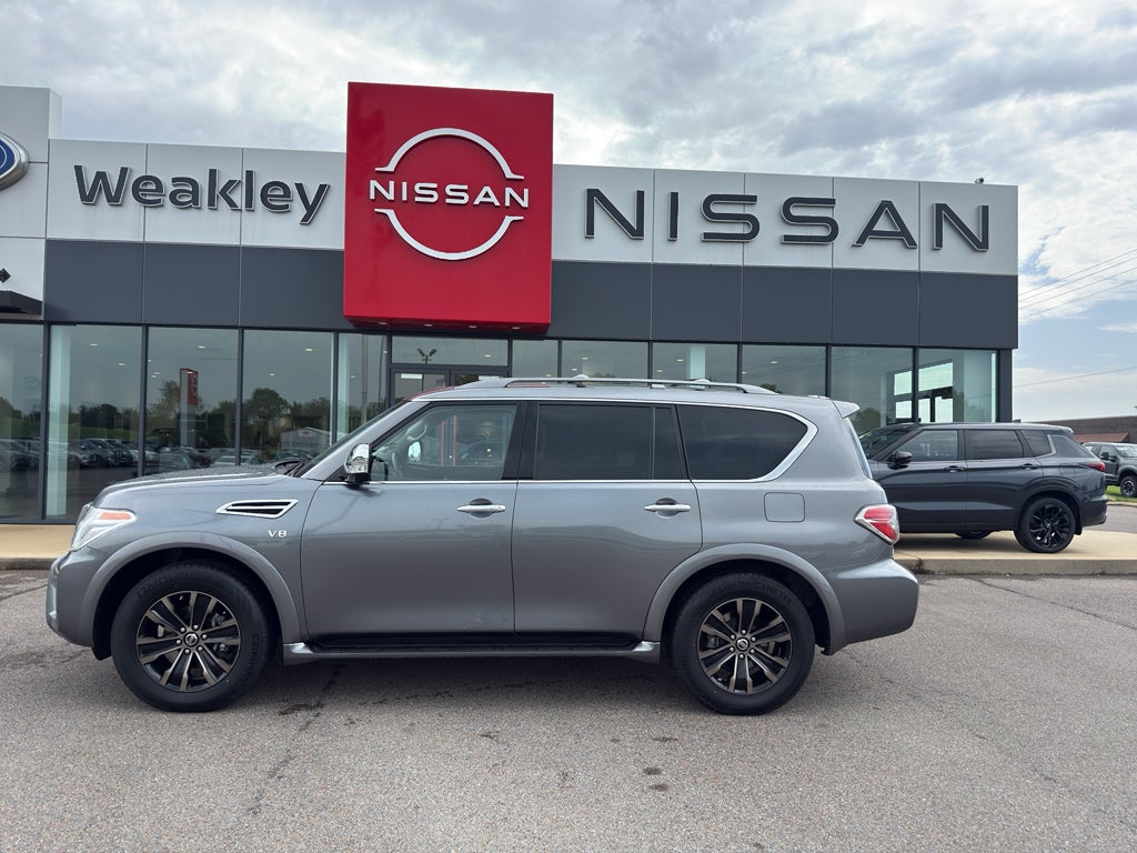 2017 Nissan Armada Platinum in Gun Metallic — front three-quarter view